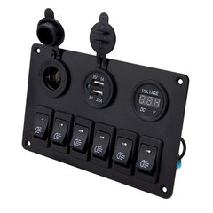1/2Set 6 Gang Rocker Switch Blue Panel LED Circuit Breaker Waterproof Car Marine