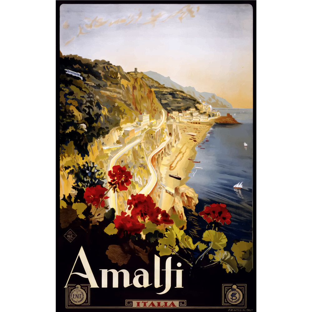Amalfi Sticker 4″ Travel World Tourist Visit Retro Vintage Style Art Color Italy