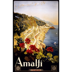 Amalfi Sticker 4″ Travel World Tourist Visit Retro Vintage Style Art Color Italy