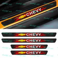 4PCS Carbon Car Door Scuff Sill Cover Panel Step Protector For Chevy Chevrolet