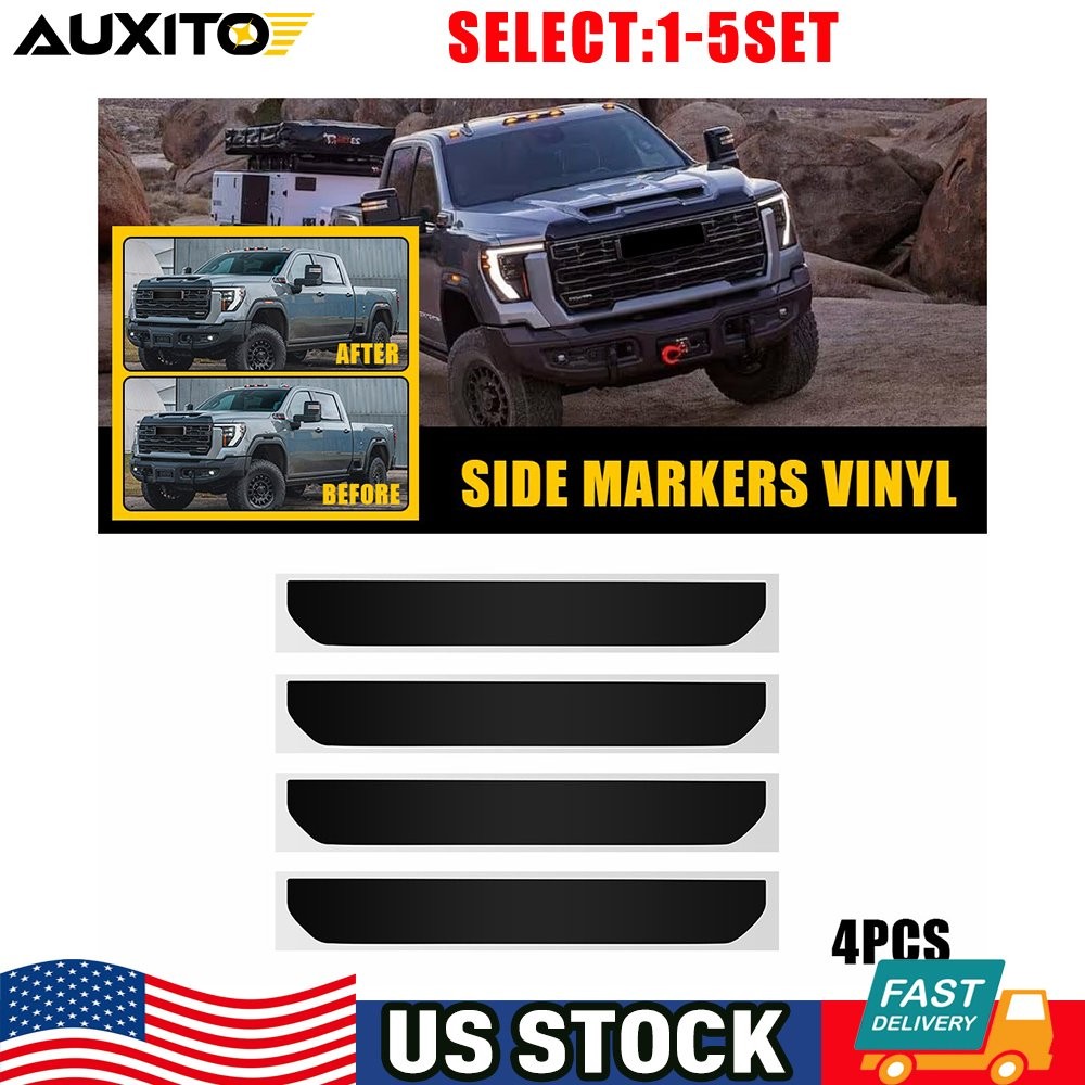 Smoked Vinyl Side Marker Covers For 2024 25 GMC Sierra HD 2500 3500 Precut 4-20X