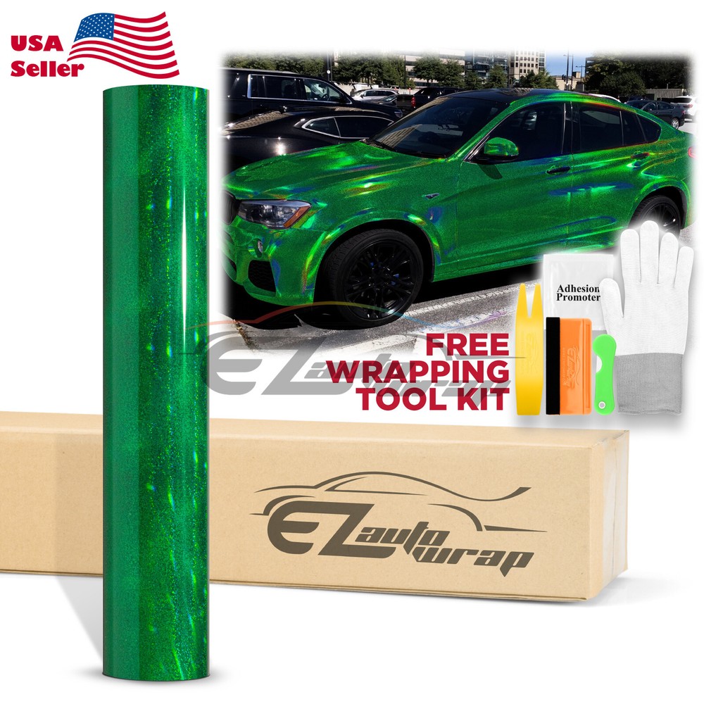 Holographic Glitter Emerald Green Rainbow Chrome Vinyl Wrap Sticker Decal Sheet