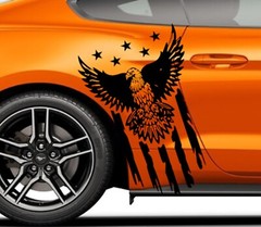 Eagle USA Flag Hood Door Vinyl Decal Racing Stripes (Fits Ford Mustang Cobra)