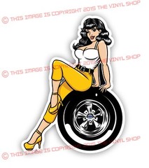 Hot Rod Girl Pin Up Slicks,Cragar wheels NHRA Vintage Art Sexy Hot decal sticker