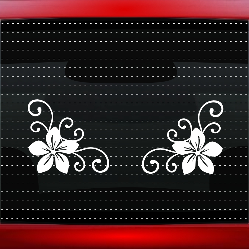 Hibiscus #15 Pair Hawaiian Flower Plumeria Car Decal Window Sticker (20 COLORS!)