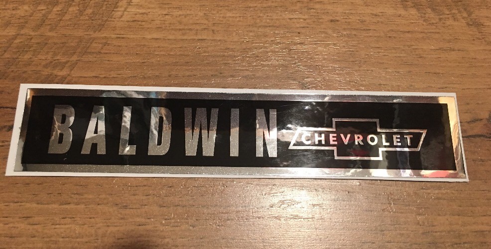 Baldwin Chevrolet Trunk Rear Pan Label 1967-1974 Right Font And Size Chrom Qty 1