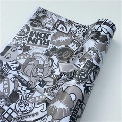 【Sticker Bomb 】Black White Vinyl Wrap Decals Film Graffiti Cartoon Sheet DIY USA