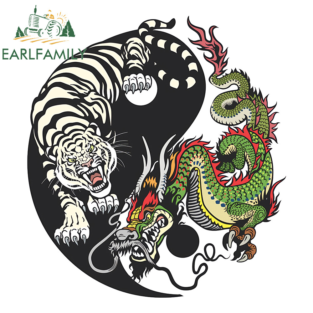 EARLFAMILY 5.1″ Personality Tiger and Dragon Creative Car Decals Vinyl Stickers