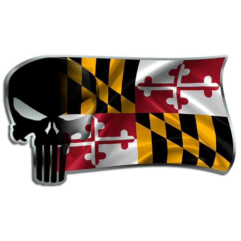 Maryland State Flag Punisher Skull Decal Car Window Boat Truck Crab Sticker MD