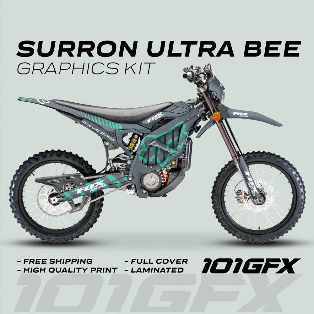 Surron Ultra Bee Graphics Kit FOX RACE LINE Grey Mint Decals Stickers Laminated