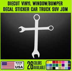 Mechanics Wrench Tool Cross Christian DieCut Vinyl Window Decal Sticker { j83