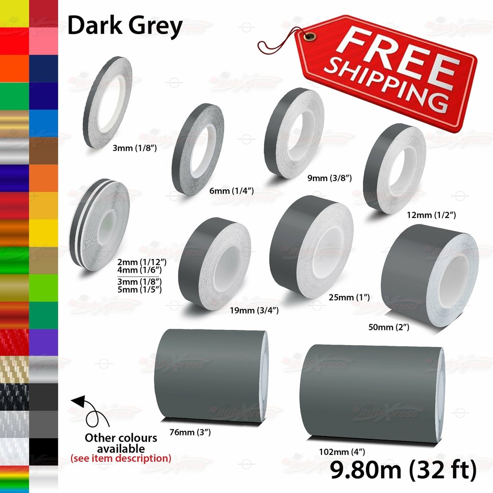 DARK GREY Roll PIN STRIPE Body PinStriping Trim Line TAPE Decal Vinyl Stickers