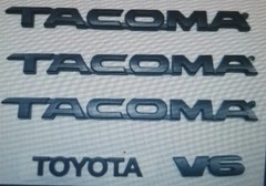 TOYOTA TACOMA EMBLEMS 5 PCS SET/ DOORS AND TAILGATE BLACK ABS DECALS NEW