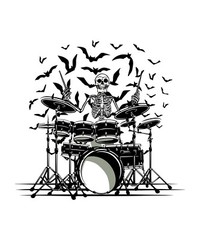 3” Skeleton Sticker Drummer Bats Metal Band Grunge Halloween Creepy Drums Beat