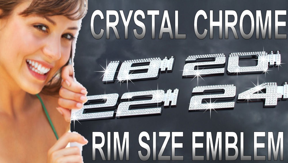 18″ 20″ 22″ 24″ Inch Bling Diamond Crystal Chrome Tire Rim Wheel Size Emblem