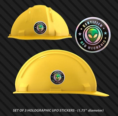 Alien sticker UFO mechanic hard hat funny humor garage vehicle HOLOGRAPHIC x3