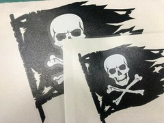 Double Pirate Flag Jolly Roger – Die Cut Decal White-On-Black Sticker 4″-20″