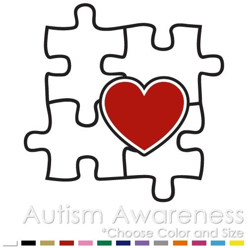 2 COLOR AUTISM AWARENESS PUZZLE HEART CAR VINYL DECAL STICKER (AW-05)