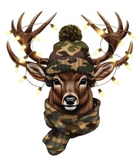 Holiday Sticker (3 Inch) Christmas Camo Hunting Reindeer Light Antlers Buck !