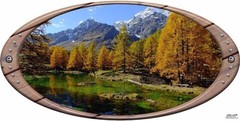 Autumn Lake Mountains Framed Oval Camper RV motor home mural graphic