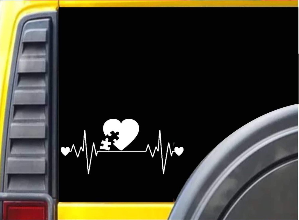 Autism Puzzle Heartline Awareness Lifeline Sticker Vinyl Decal 8″ White
