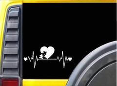 Autism Puzzle Heartline Awareness Lifeline Sticker Vinyl Decal 8″ White
