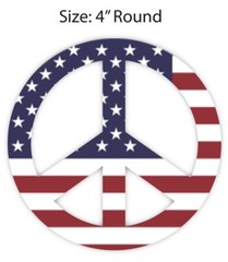 PEACE Sticker Logo Decal USA Flag Clear Vinyl Window Bumper 4” Round Hippie