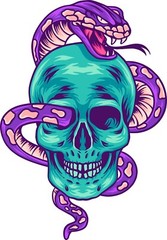 3” Awesome Skull Snake Sticker Neon Teal Purple Cool Skeleton Gothic Colorful
