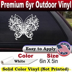 Swirl Butterfly Car or Truck Window Laptop Decal Sticker White 6X5