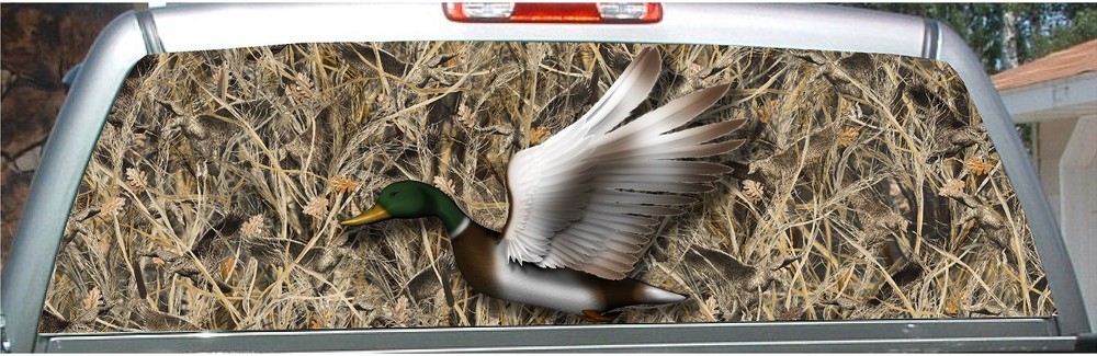 Obliteration mallard duck camouflage rear window view thru graphic decal