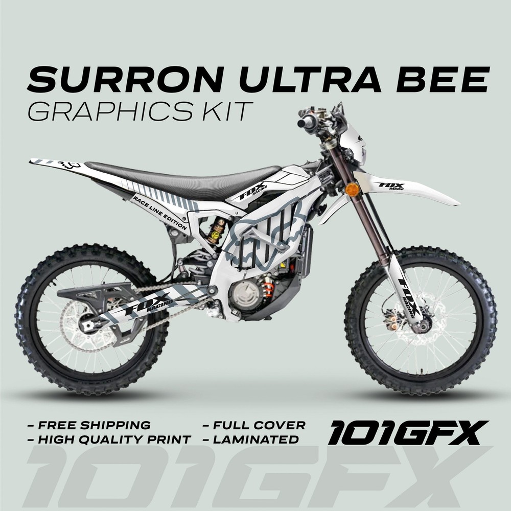 Surron Ultra Bee Graphics Kit FOX RACE LINE White Grey Decals Stickers