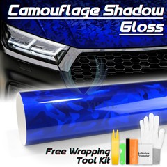 Gloss Camouflage Shadow Camo Royal Blue Car Vinyl Wrap Sticker Decal Film Sheet