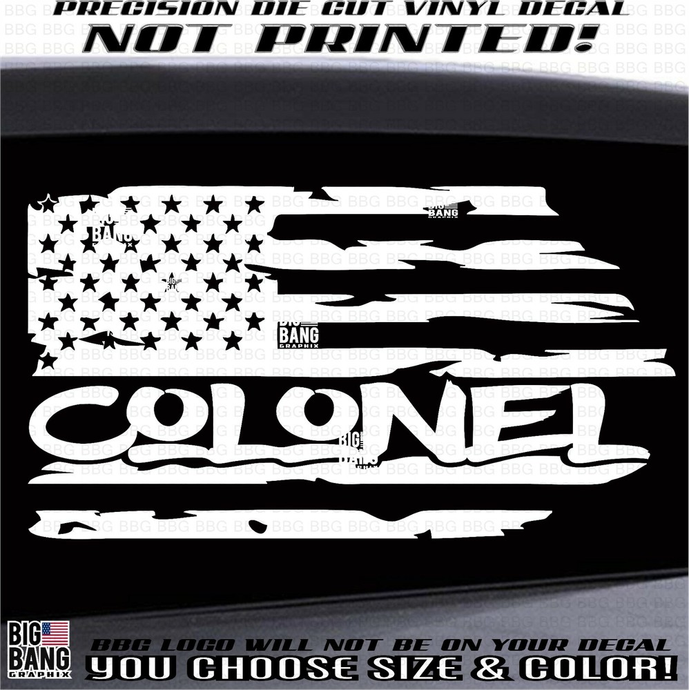 COLONEL USA FLAG Vinyl Decal Sticker Military Rank Enlisted Service Member Brass