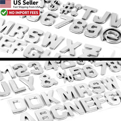 Lamoutor 43pc 3D Chrome Car Emblem Letters Numbers Badge Sticker DIY FROM USA