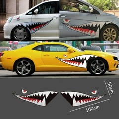 2pc 59″ Shark Mouth Tooth Stickers Vinyl Exterior Decal For Car Side Door Fender