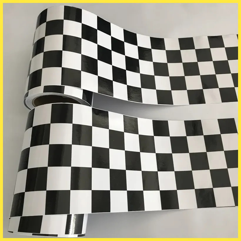 Black White Checkered Flag Vinyl Wrap Glossy Car Motorbike Decal Air Release