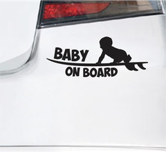 Baby On Board Funny Vinyl Decal Bumper Sticker Surfboard Surfer Car Van Surf JDM