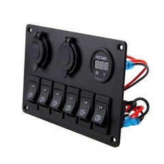 1/2Set 6 Gang Rocker Switch Blue Panel LED Circuit Breaker Waterproof Car Marine