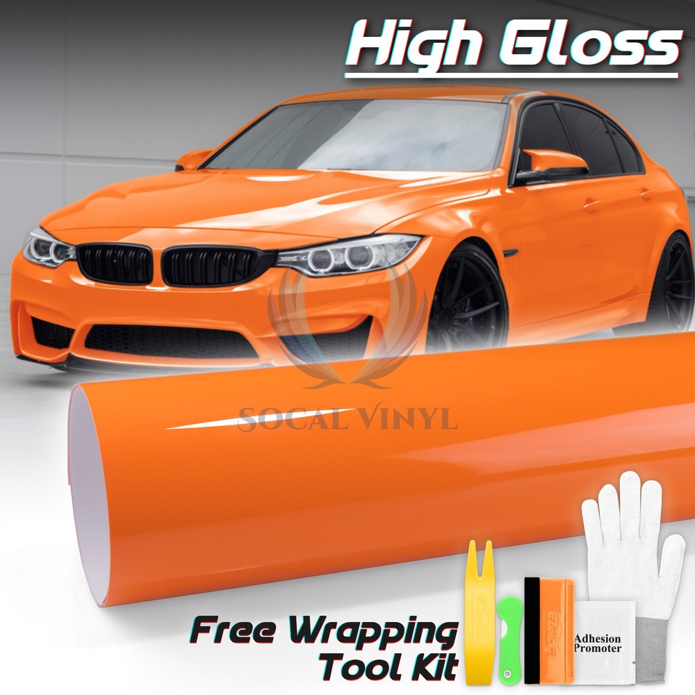High Gloss Flame Orange Car Vinyl Wrap Sticker Decal Sheet Film DIY Air Release