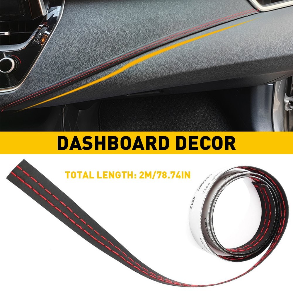 Dashboard Decor Strip Sticker Moulding Line Trim Car Accessories PU Leather