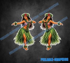 Hawaii Hula Girl Music Hibiscus Sticker Vinyl Decal Hawaiian Beach 2 Pack B