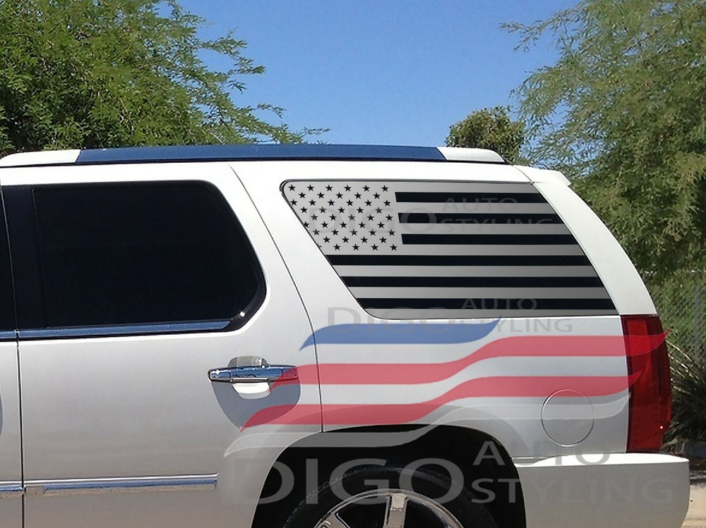 Pre-cut Fits 2007-2014 Chevy Tahoe GMC Yukon Quarter Window American Flag Decal