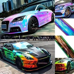 Magic Rainbow Chameleon Mirror Car Glossy Chrome Vinyl Wrap Sticker Air Free US