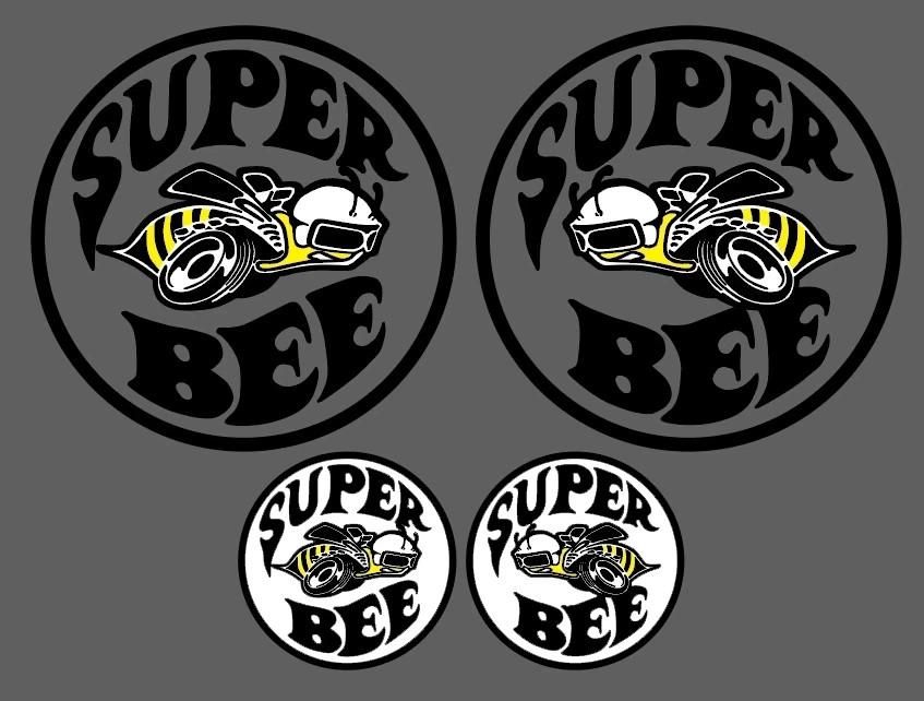 Super Bee Superbee Decal Sticker Circle Die Cut Reverse Face Set of 2 + 2 extra