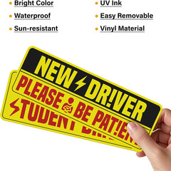 Student Driver Stickers Pack Vinyl Waterproof UV Printed Small Car Decals Set