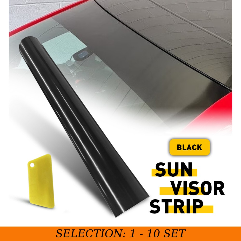 1-10 10″x60″ Black Sun Visor Strip Vinyl Front Windshield Decal Banner W/Scraper