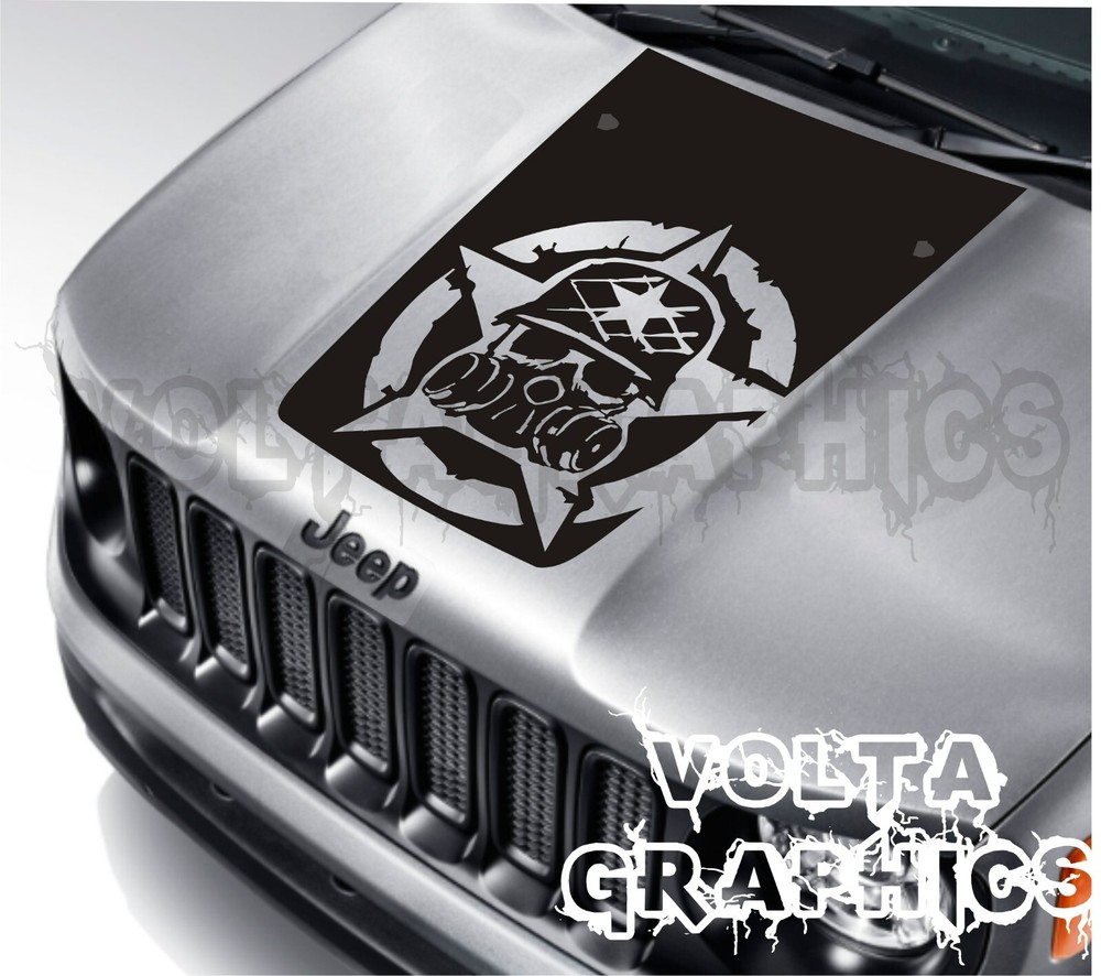 Vinyl Hood decal for Jeep Renegade 2015-2024 military star gas mask distressed