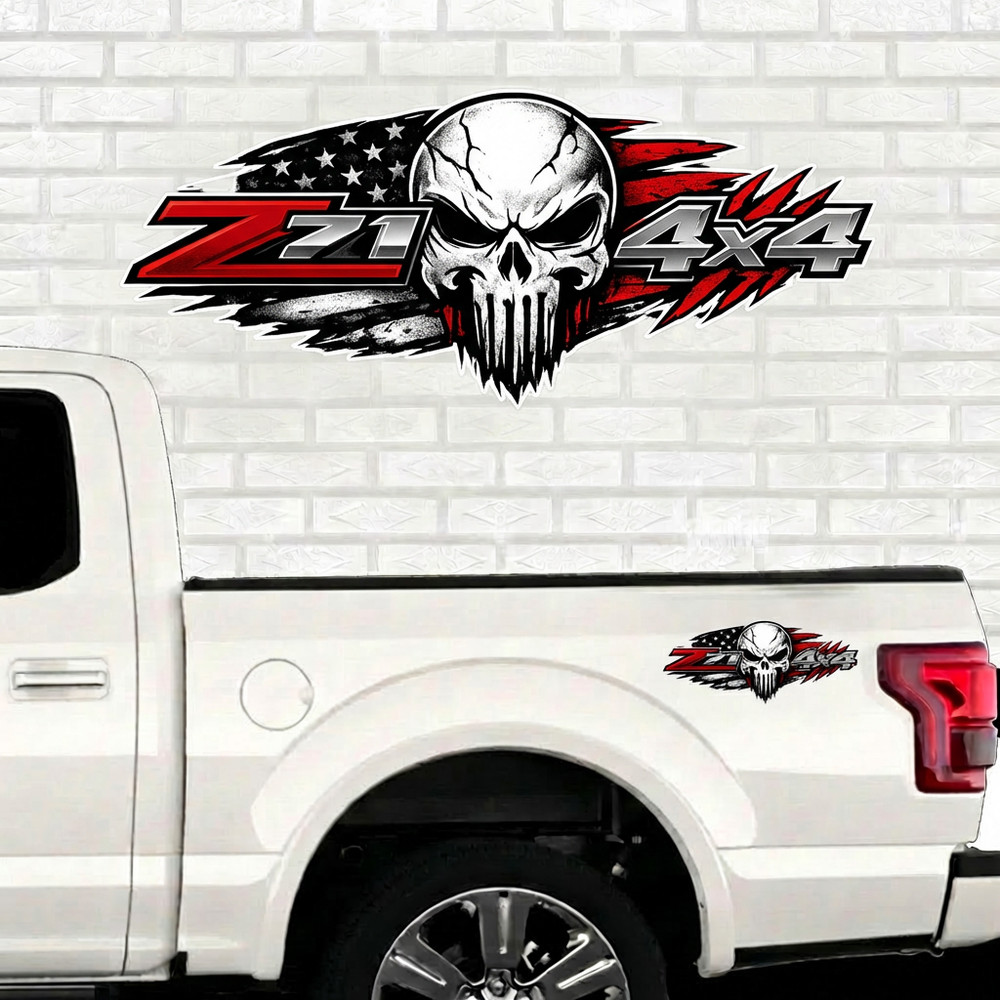 Z71 4×4 Off Road Decals for Chevy Silverado, Punisher Skull Edition Stickers, 2