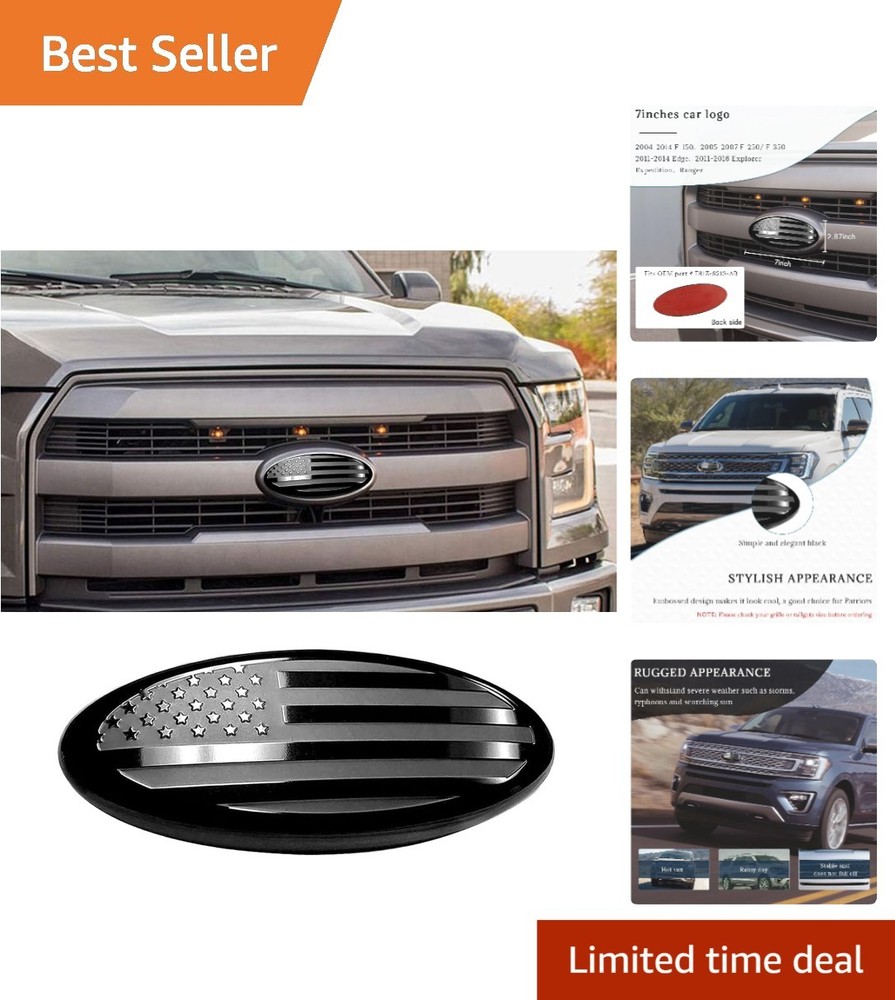 Customizable 7” Black Grille Badge – Embossed American Flag Design