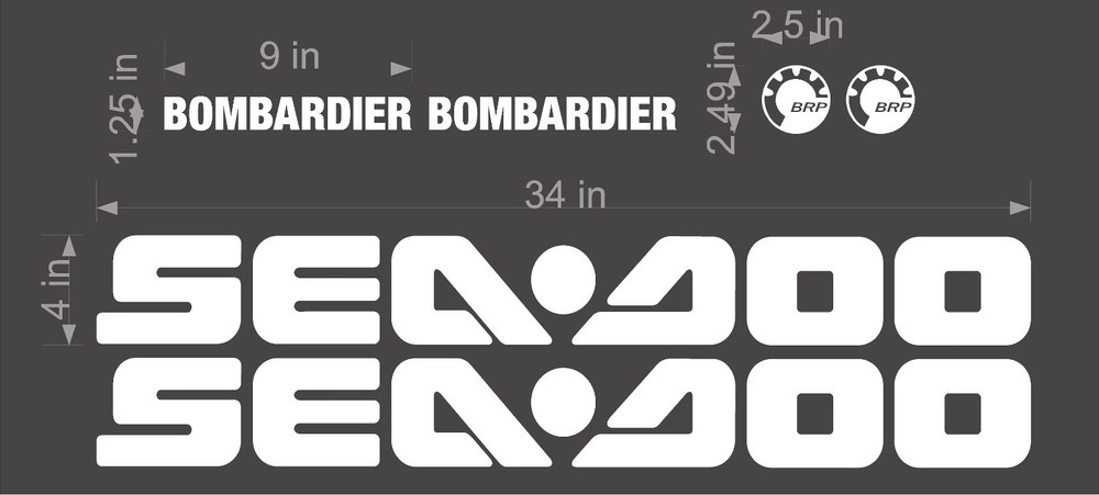 SEA-DOO BRP Logo / WHITE / 34″ SET Vinyl Personal Watercraft Replacement Decals